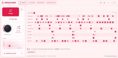 The loop generator with a piano roll and musical starting points